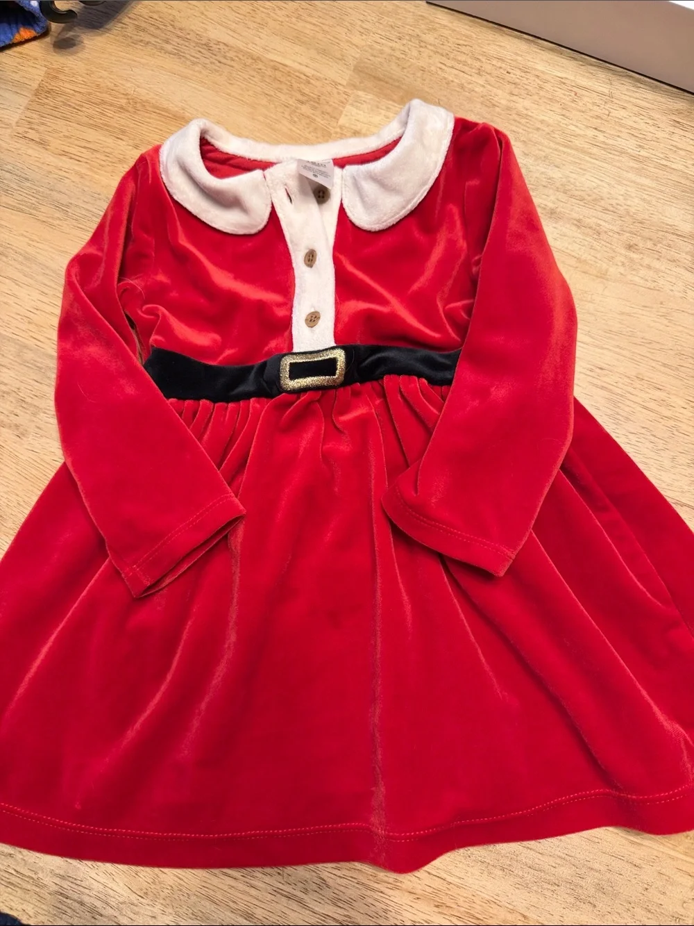 Carter's Red Velvet Holiday Dress with Black Belt & White Collar